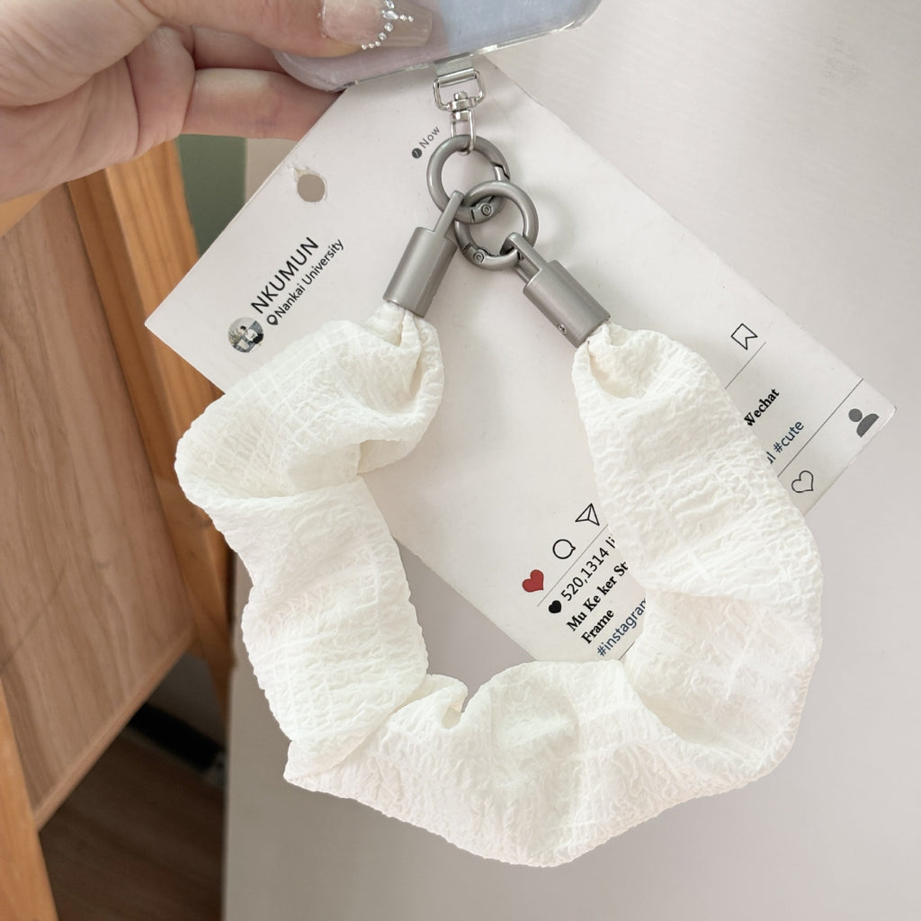 Crinkle Texture Scrunchie Phone Lanyard Strap - White