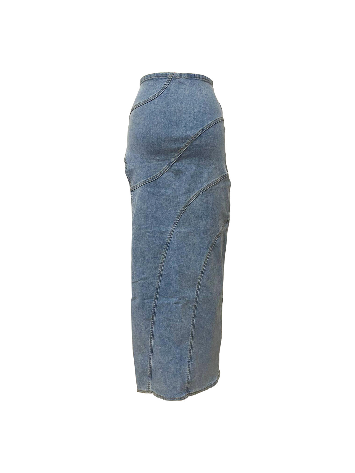 Western High Slit Denim Maxi Skirt - blue - 6