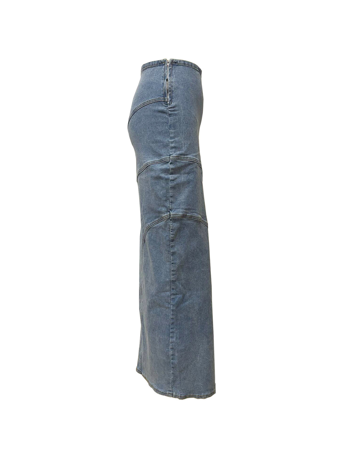 Western High Slit Denim Maxi Skirt - blue - 7