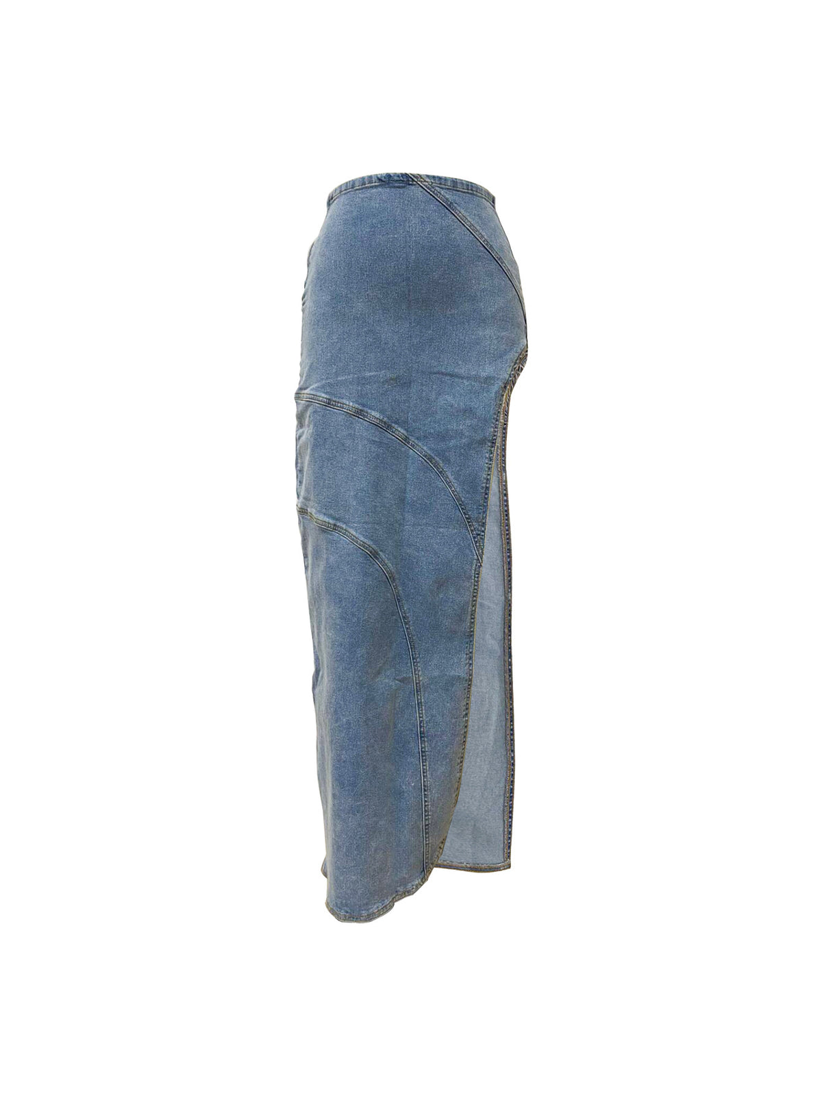 Western High Slit Denim Maxi Skirt - blue - 9