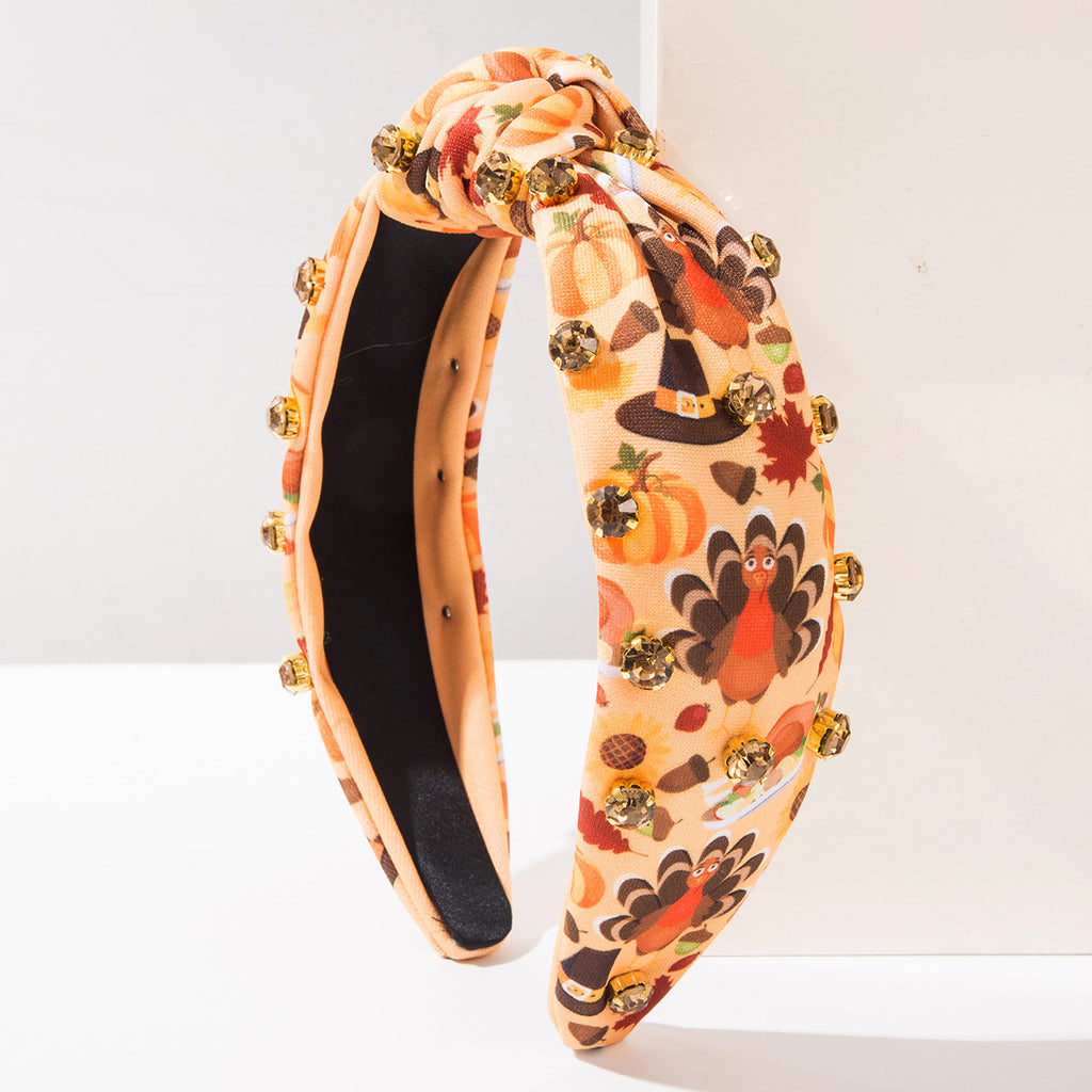 Crystal Studded Harvest Print Headband - C1