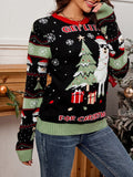 Alpaca Christmas Tree Slogan Knit Sweater - Black