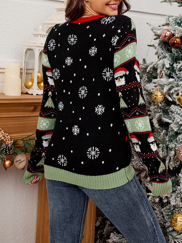 Alpaca Christmas Tree Slogan Knit Sweater - Black - 3