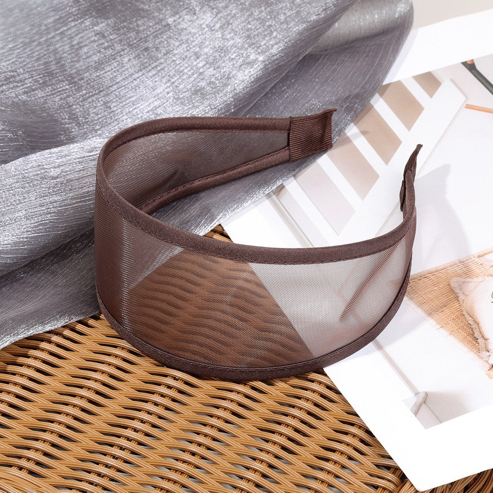 Sheer Mesh Wide Headband for Everyday Styling - Coffee - 1