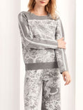 Abstract Jacquard Knit Sweater Lounge Set - Grey