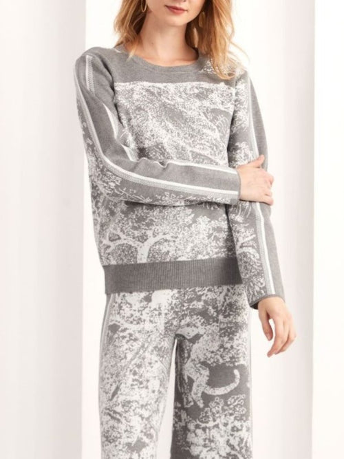 Abstract Jacquard Knit Sweater Lounge Set - Grey