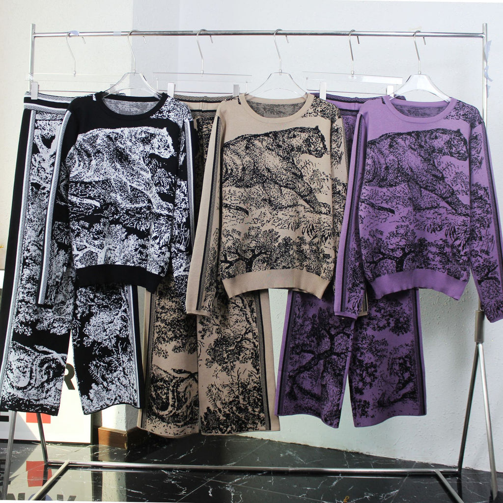 Abstract Jacquard Knit Sweater Lounge Set