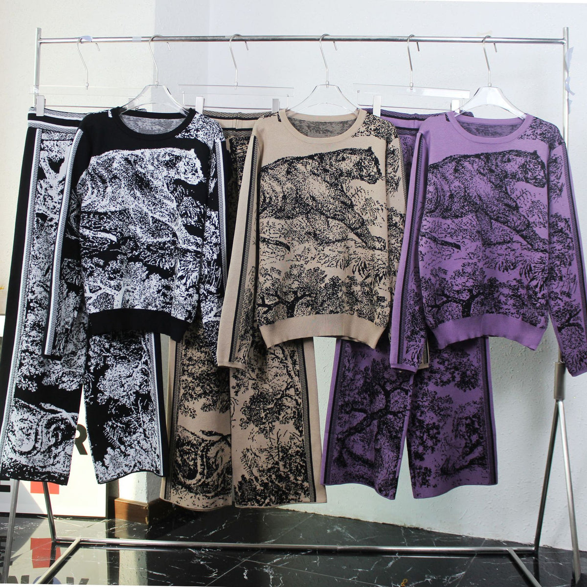 Abstract Jacquard Knit Sweater Lounge Set