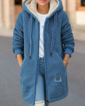 Longline Sherpa Hooded Zip Up Coat - Blue