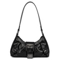 Buckle Detail Ruched Shoulder Bag - Black