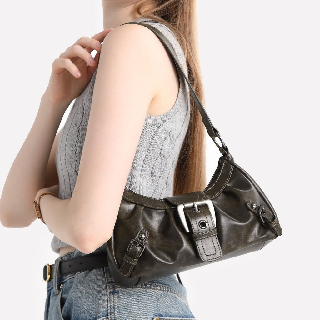 Buckle Detail Ruched Shoulder Bag