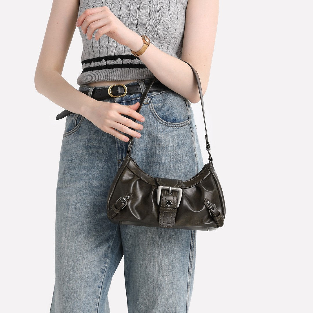 Buckle Detail Ruched Shoulder Bag