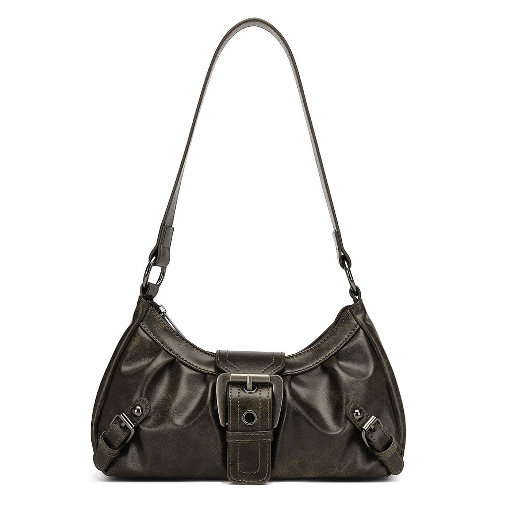 Buckle Detail Ruched Shoulder Bag