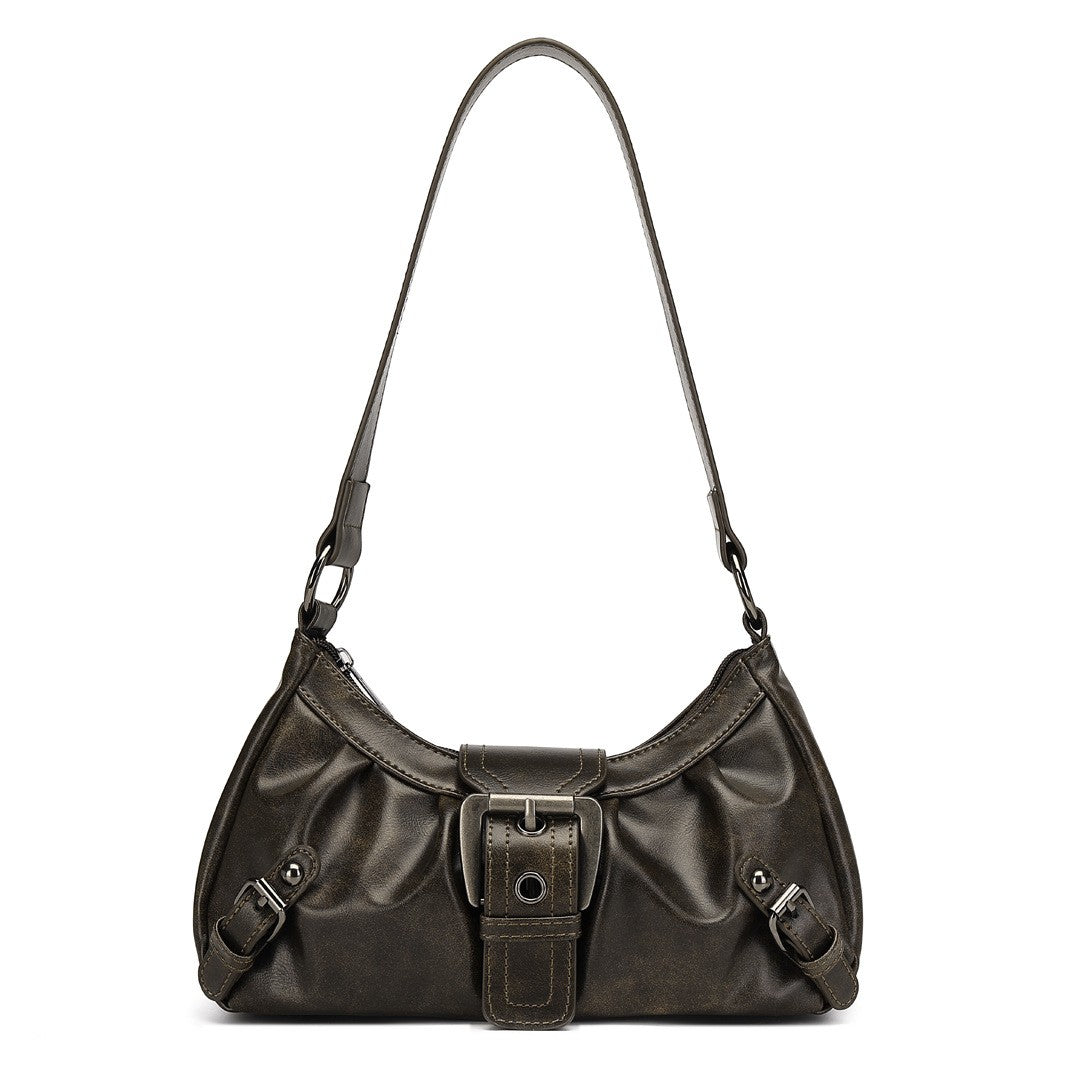 Buckle Detail Ruched Shoulder Bag