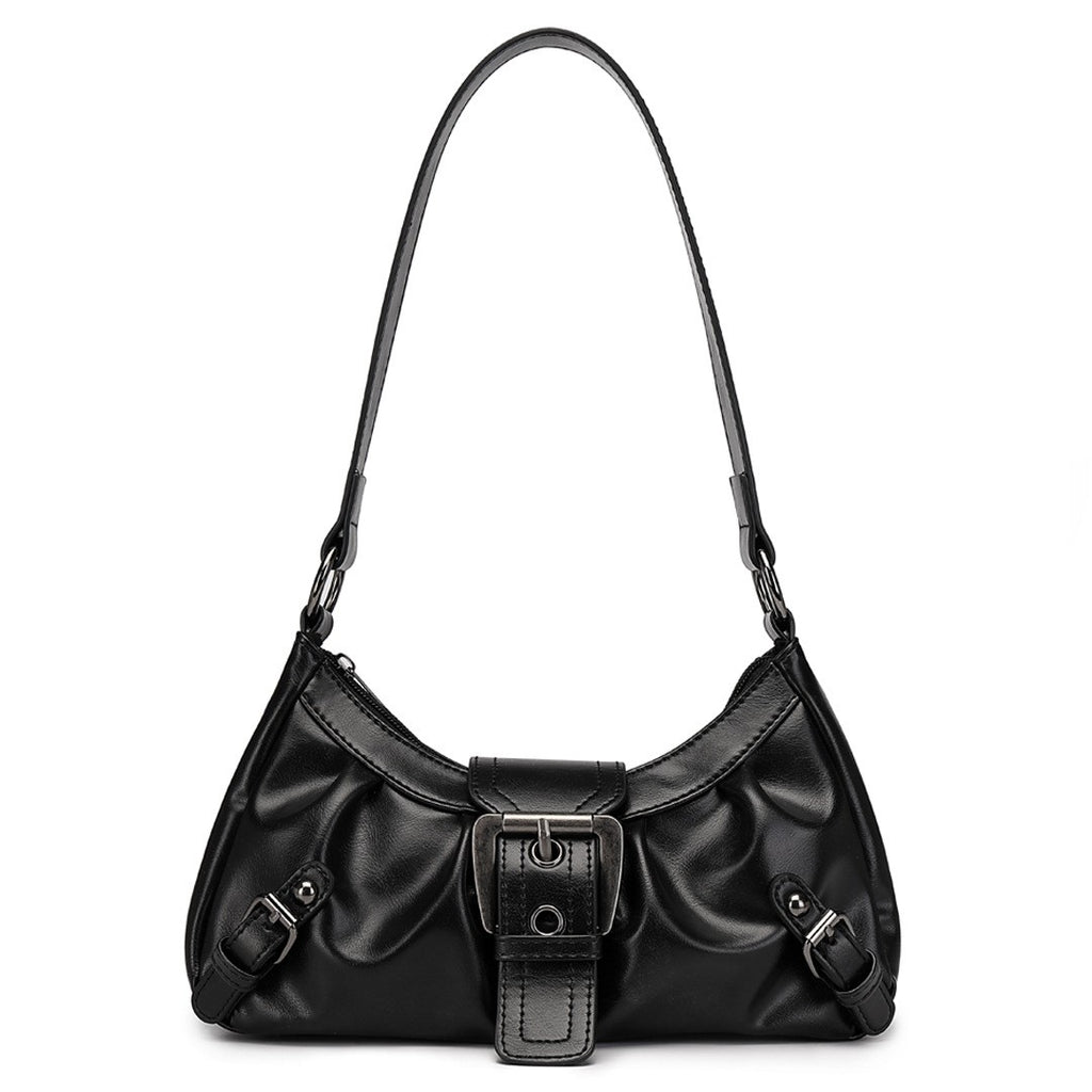 Buckle Detail Ruched Shoulder Bag