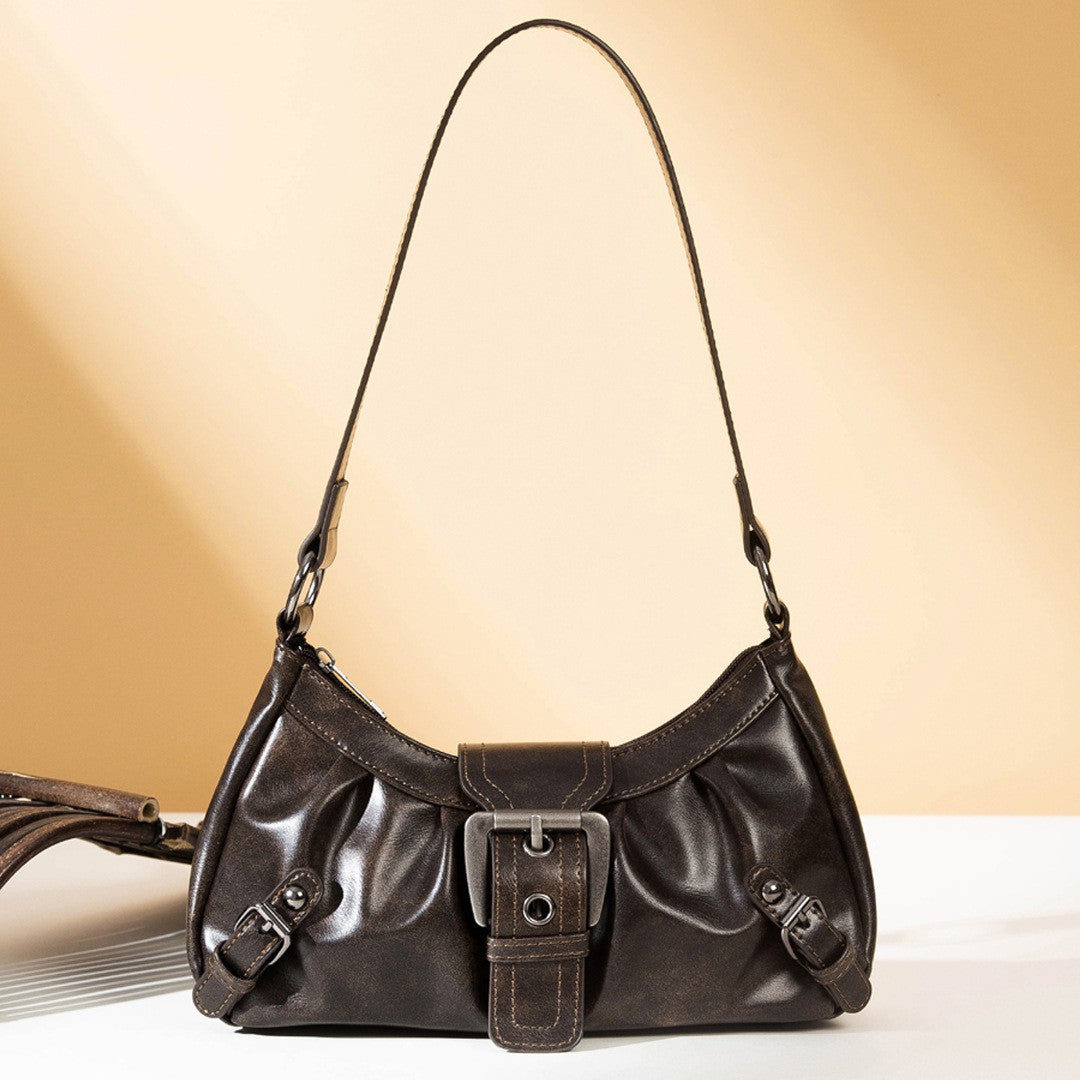 Buckle Detail Ruched Shoulder Bag