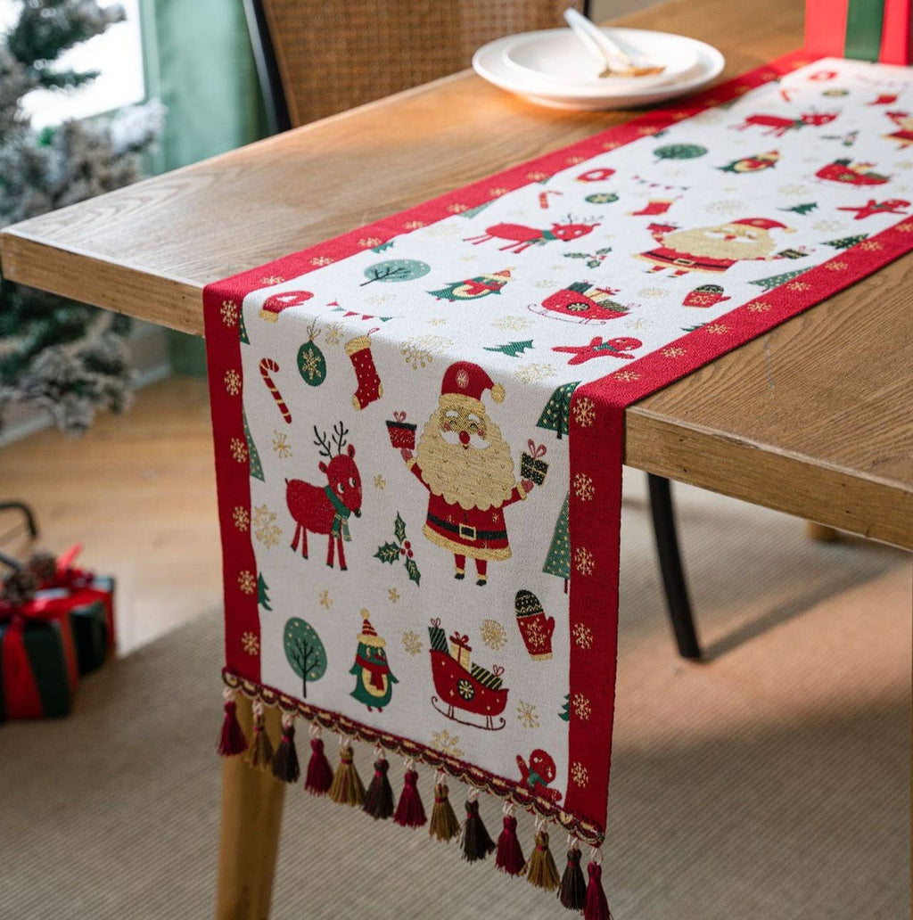 Christmas Jacquard Table Runner with Tassel Trim
