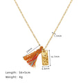 Textured Tag Charm Necklace With Rainbow Tassel - Gold