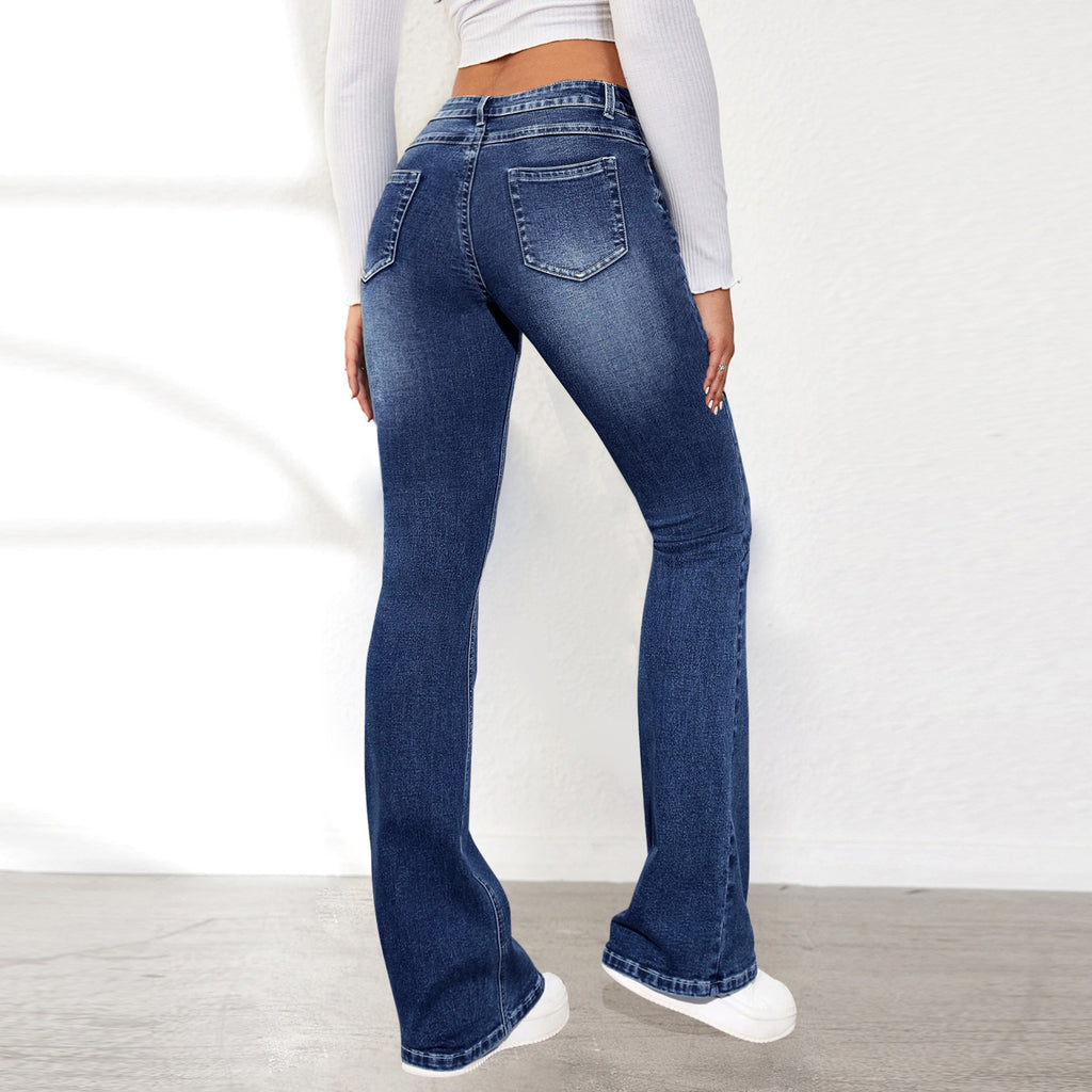 High Rise Bootcut Stretch Denim Jeans - Blue - 3