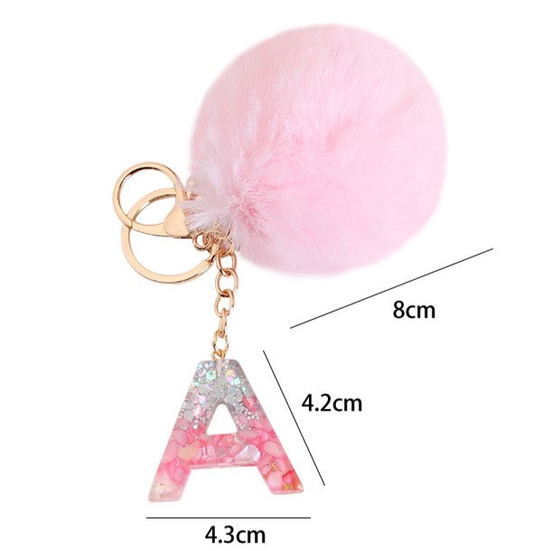 Fluffy Pom Resin Letter Keychain - A - 1
