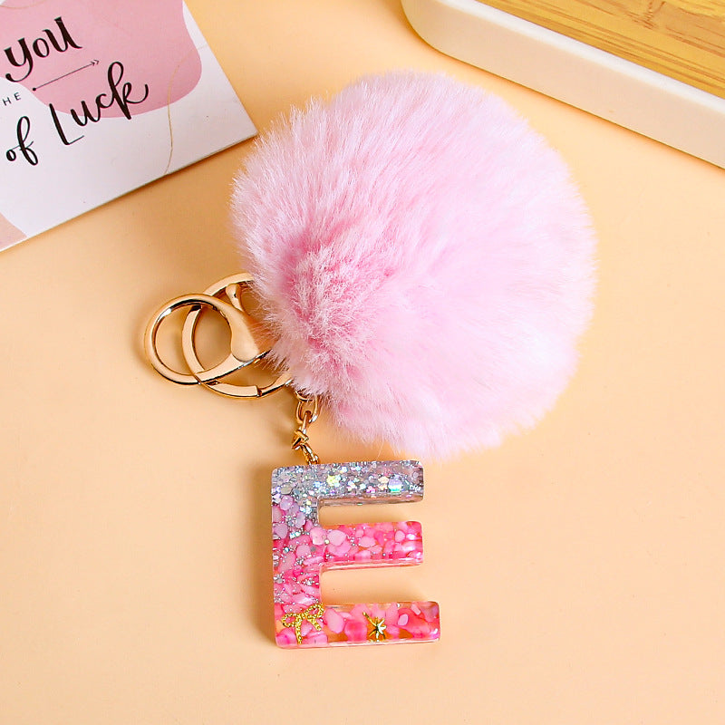 Fluffy Pom Resin Letter Keychain - E