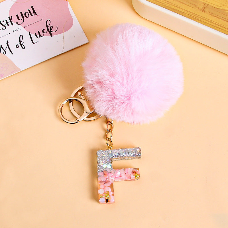 Fluffy Pom Resin Letter Keychain - F