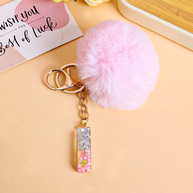 Fluffy Pom Resin Letter Keychain - I