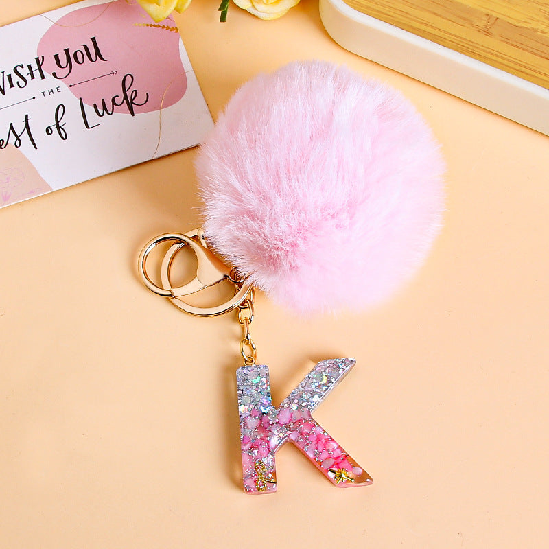 Fluffy Pom Resin Letter Keychain - K