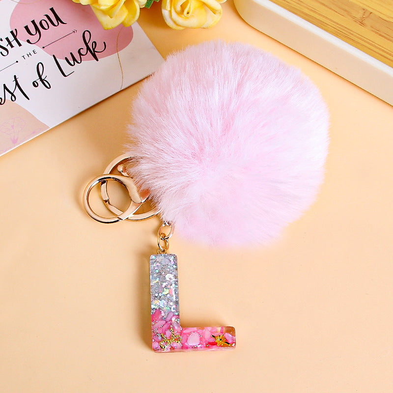 Fluffy Pom Resin Letter Keychain - L