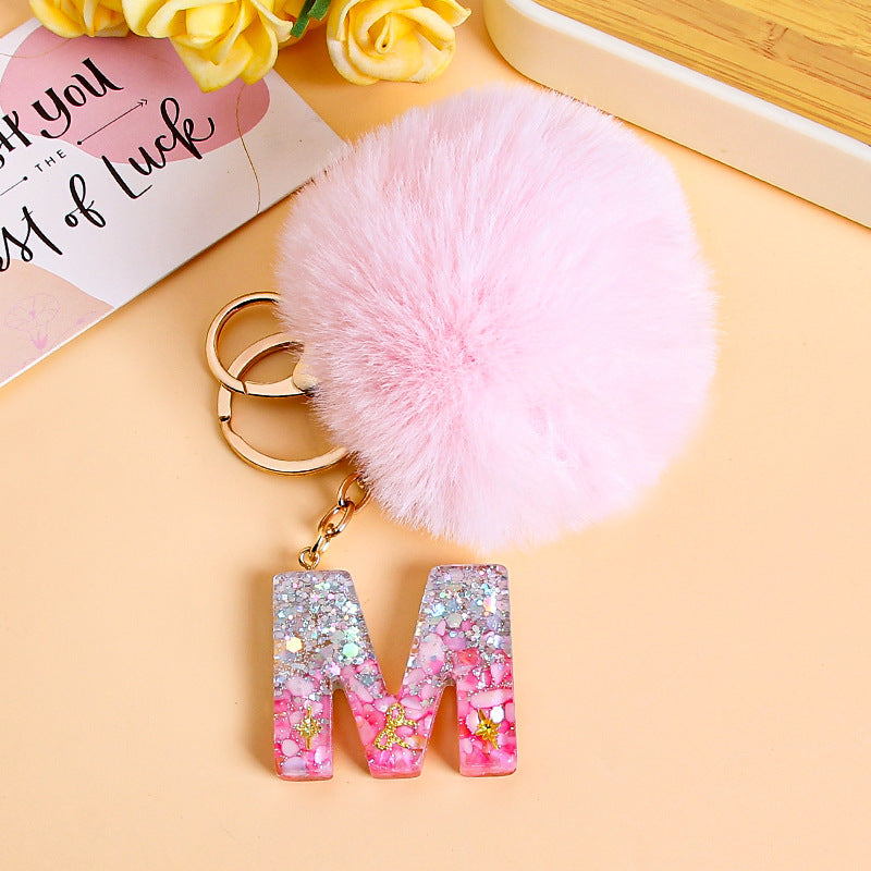 Fluffy Pom Resin Letter Keychain - M