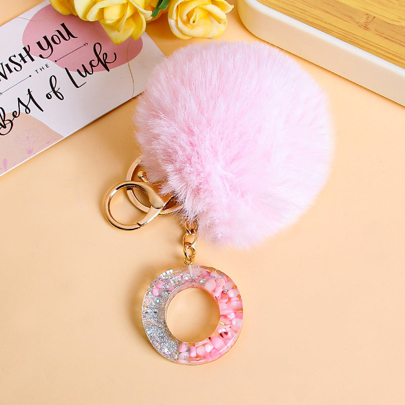 Fluffy Pom Resin Letter Keychain - O