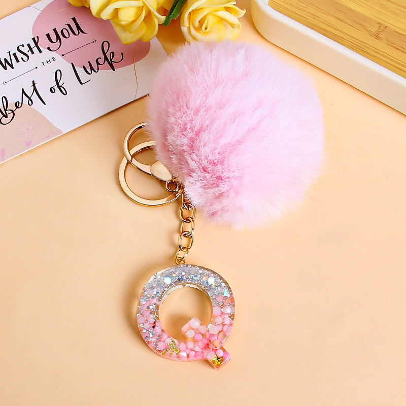Fluffy Pom Resin Letter Keychain - Q