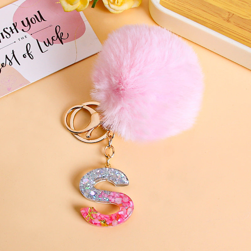 Fluffy Pom Resin Letter Keychain - S