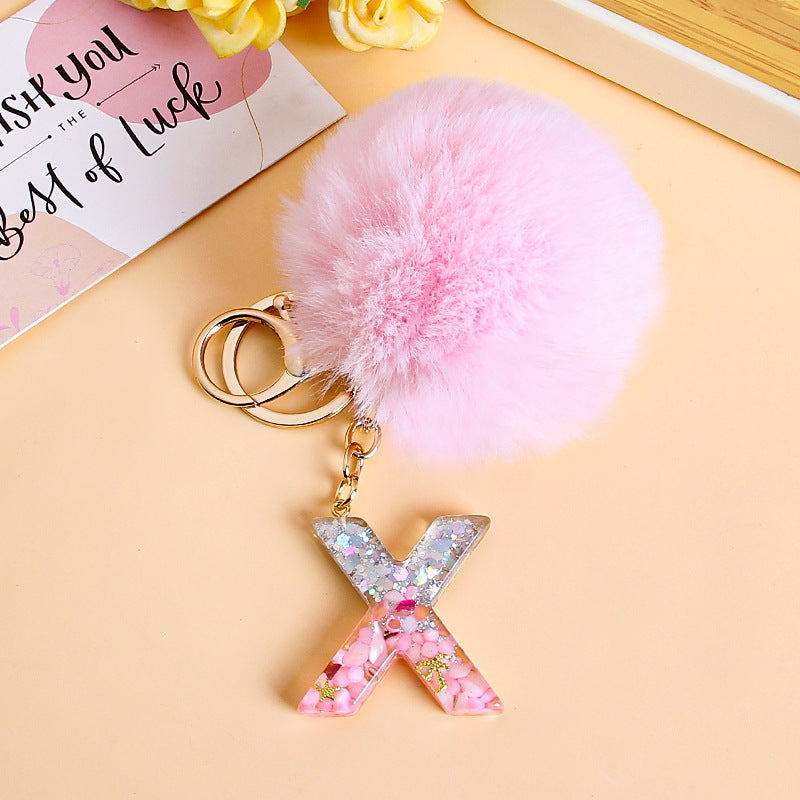 Fluffy Pom Resin Letter Keychain - X