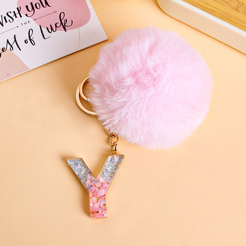 Fluffy Pom Resin Letter Keychain - Y