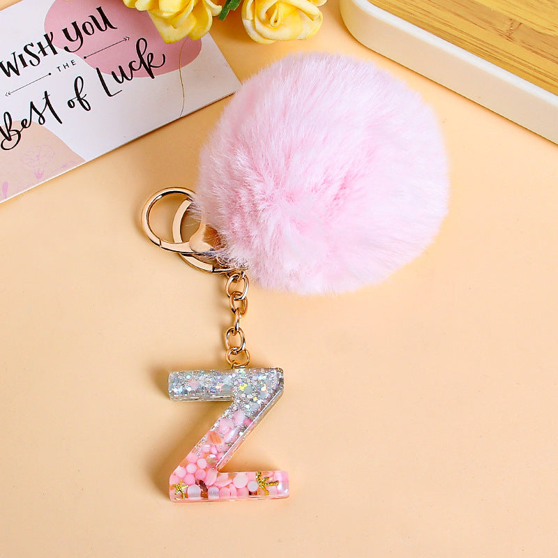 Fluffy Pom Resin Letter Keychain - Z