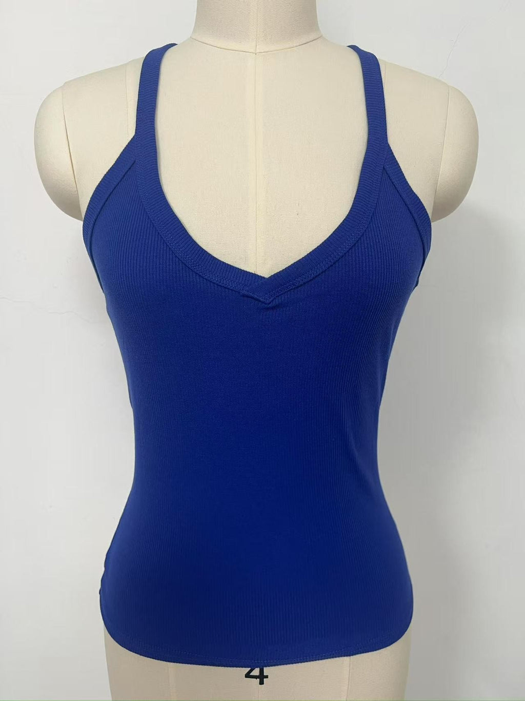 Ribbed V Neck Racerback Yoga Tank Top - Royal Blue
