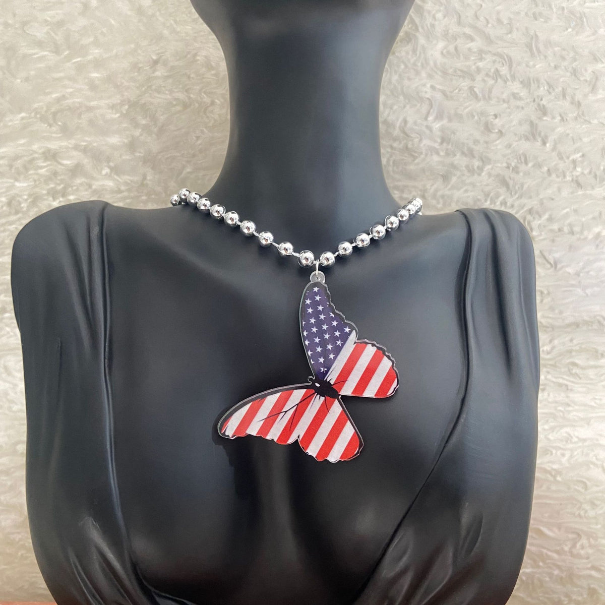 Flag Print Pendant Beaded Chain Necklace - NO-2