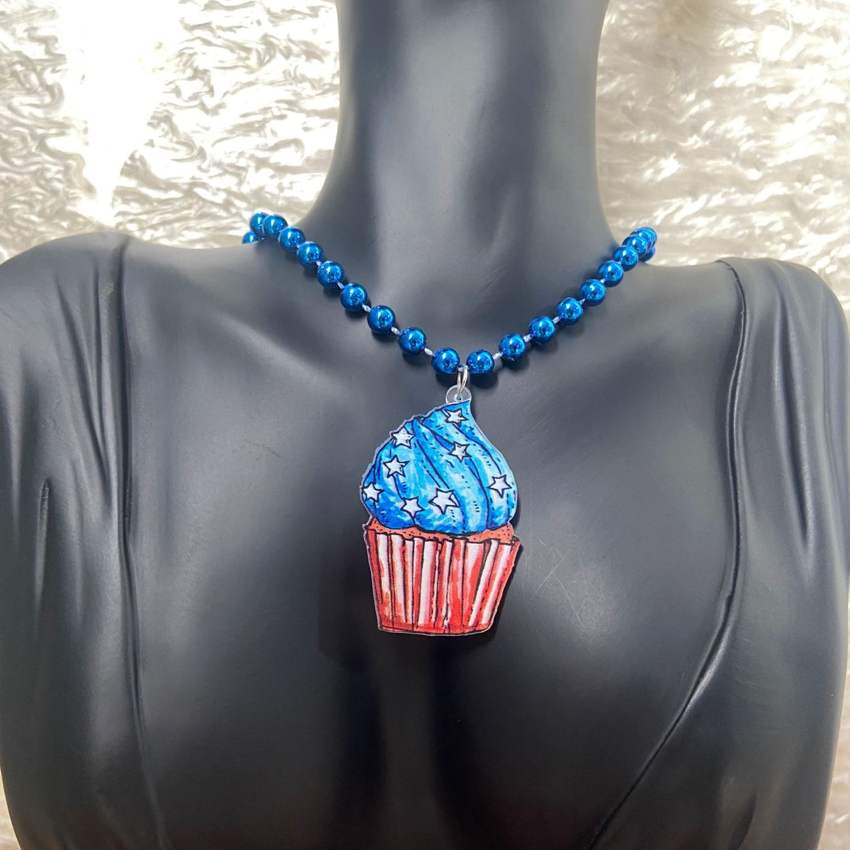 Flag Print Pendant Beaded Chain Necklace - NO-3
