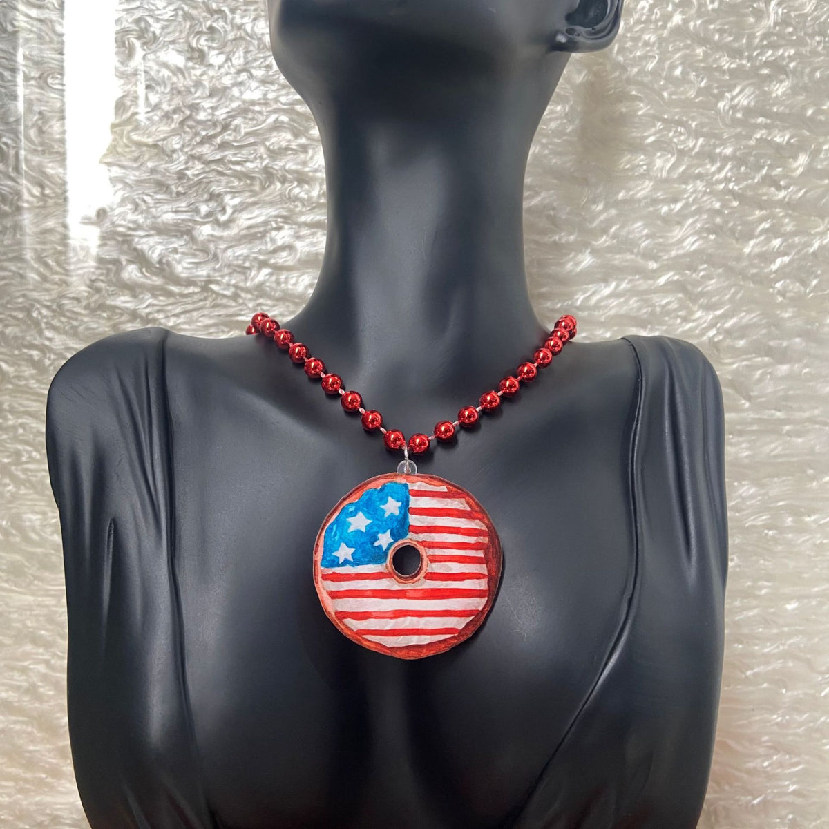 Flag Print Pendant Beaded Chain Necklace - NO-4