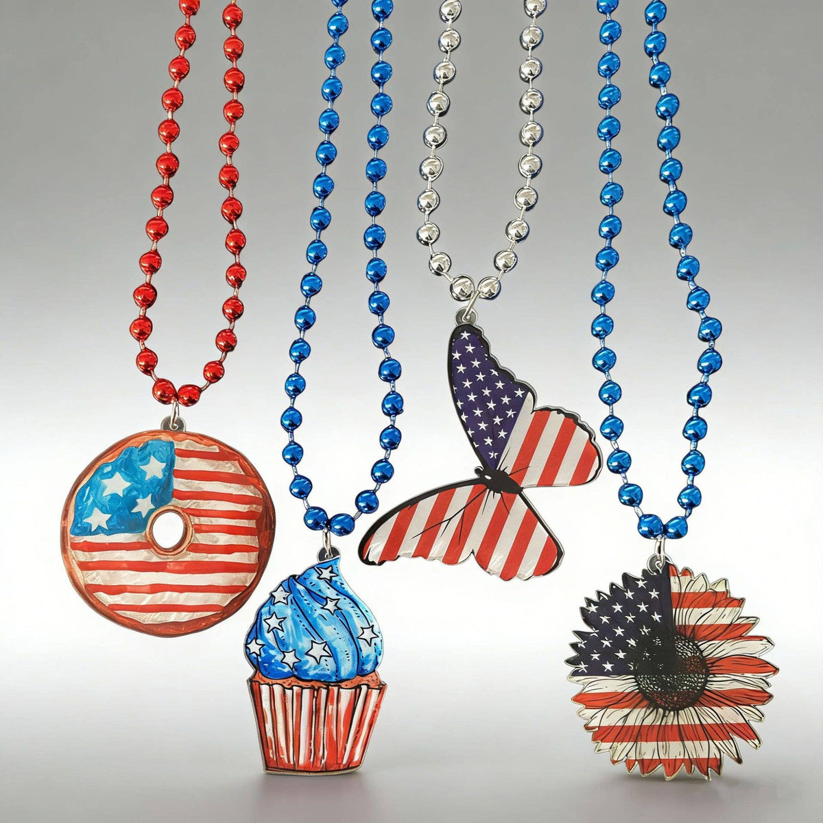 Flag Print Pendant Beaded Chain Necklace
