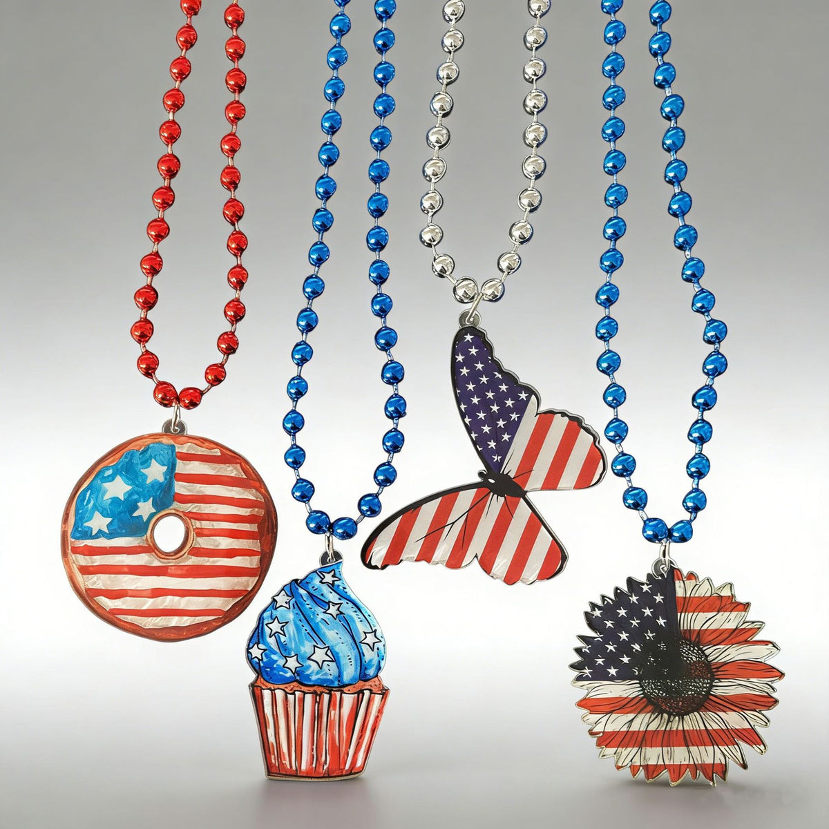 Flag Print Pendant Beaded Chain Necklace - view 1