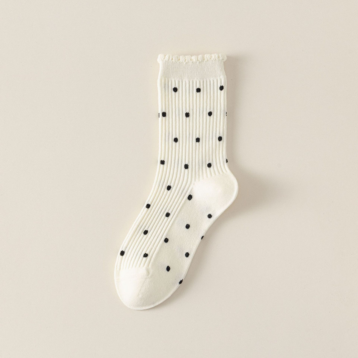 Semi Sheer Dotted Ribbed Crew Socks - Beige