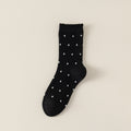 Semi Sheer Dotted Ribbed Crew Socks - Black