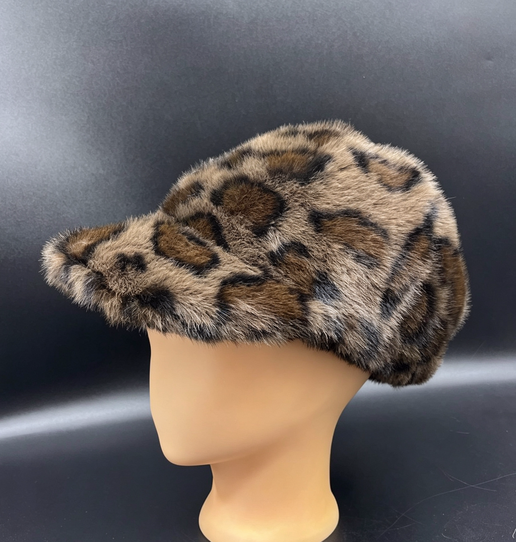 Fuzzy Faux Fur Baseball Cap in Leopard or Colorblock - DLeopard - 1
