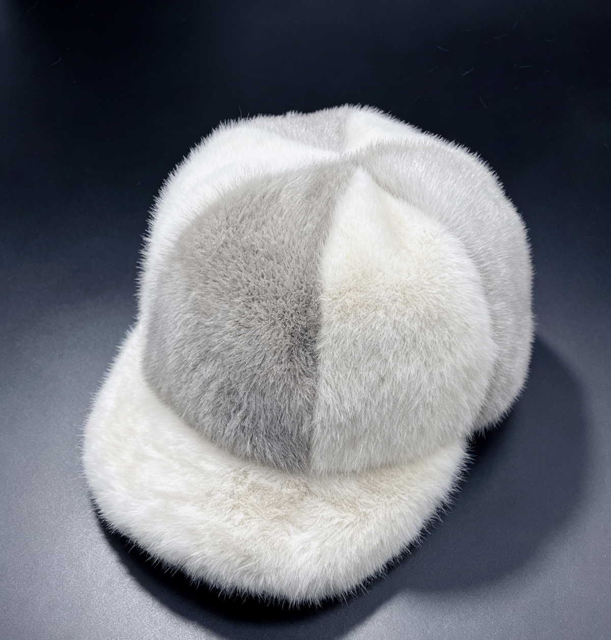 Fuzzy Faux Fur Baseball Cap in Leopard or Colorblock - Grey