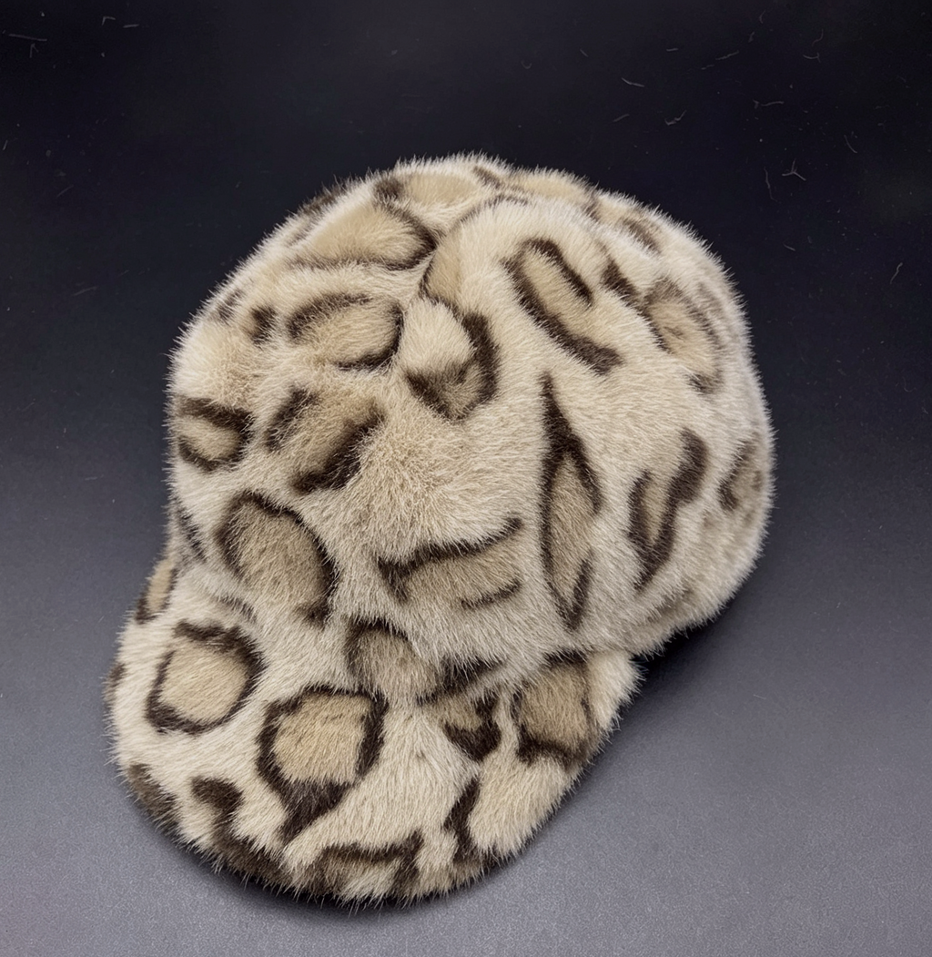 Fuzzy Faux Fur Baseball Cap in Leopard or Colorblock - KLeopard