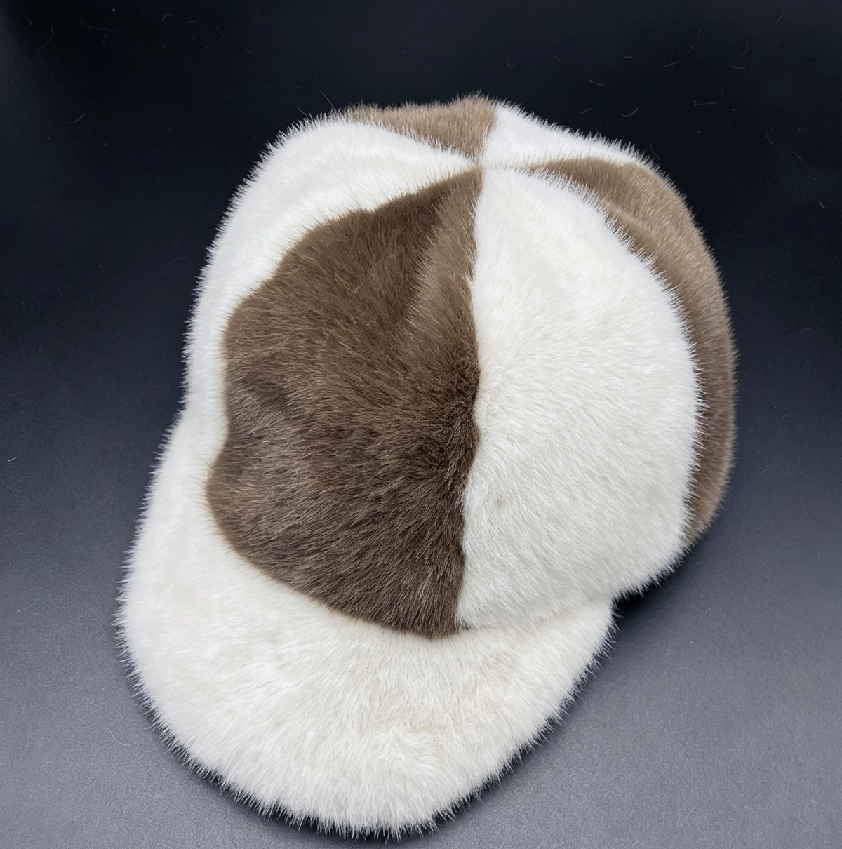 Fuzzy Faux Fur Baseball Cap in Leopard or Colorblock - Khaki