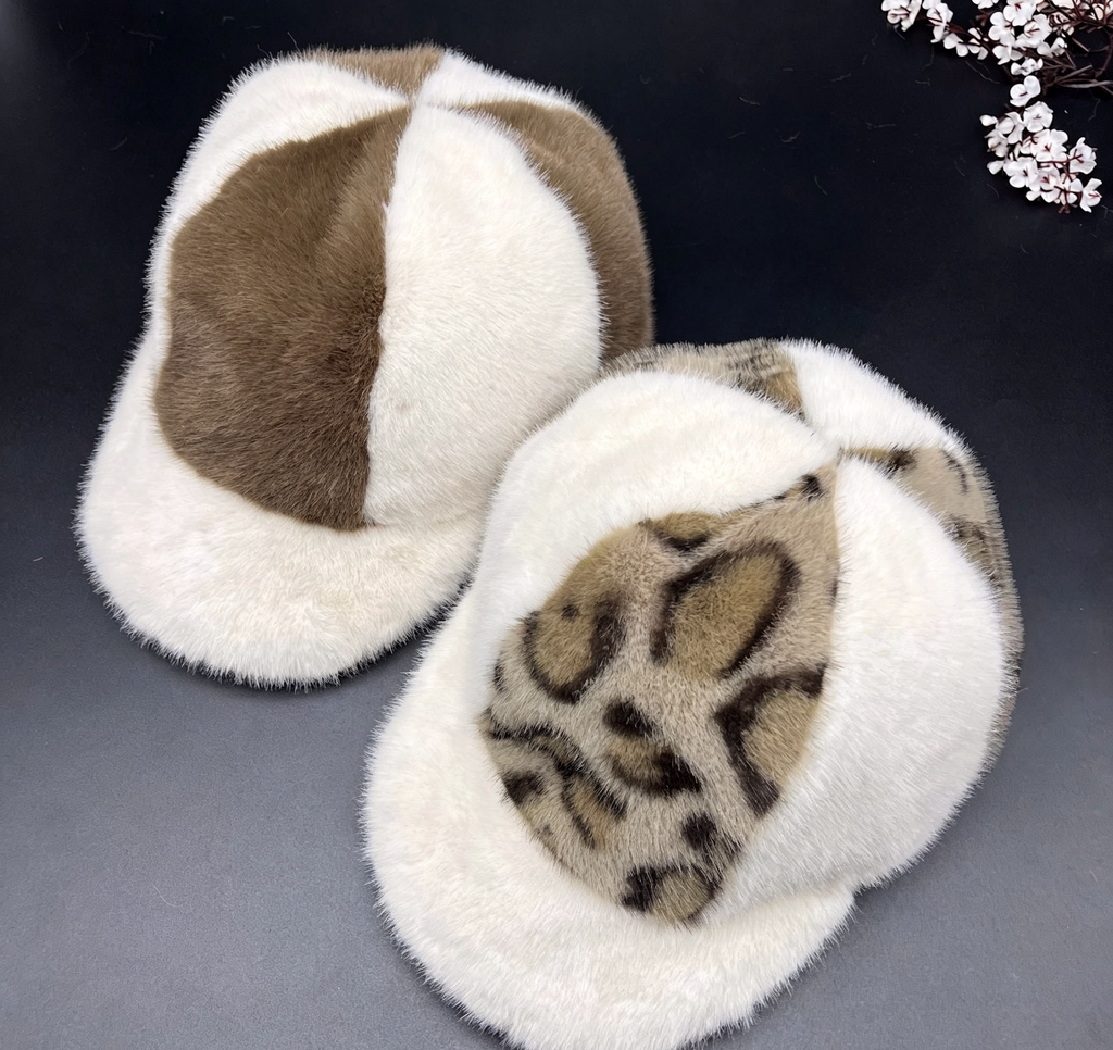 Fuzzy Faux Fur Baseball Cap in Leopard or Colorblock - Leopard - 2