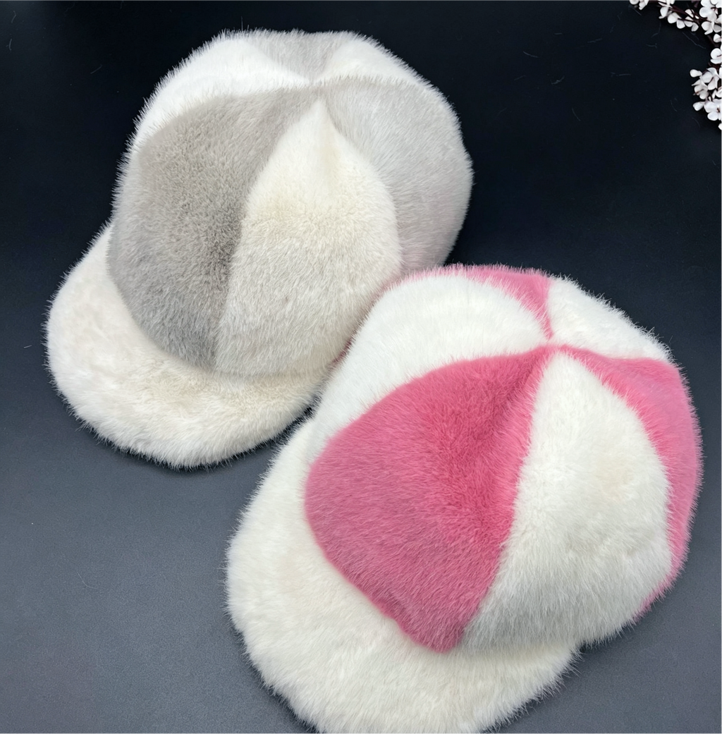 Fuzzy Faux Fur Baseball Cap in Leopard or Colorblock - Leopard - 3
